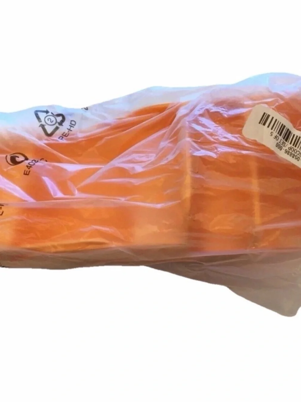 FIVE 5 TUPPERWARE SCOOPS ROUND ROCKERS DOG FOOD SUGAR RICE FLOOR ORANGE NEW SET